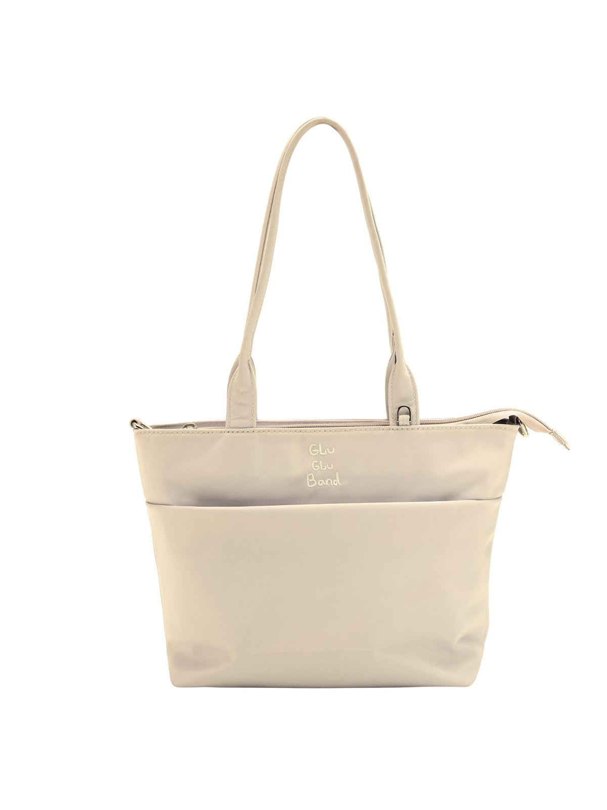 Champagne 12-inch water-resistant iPad tote bag front view