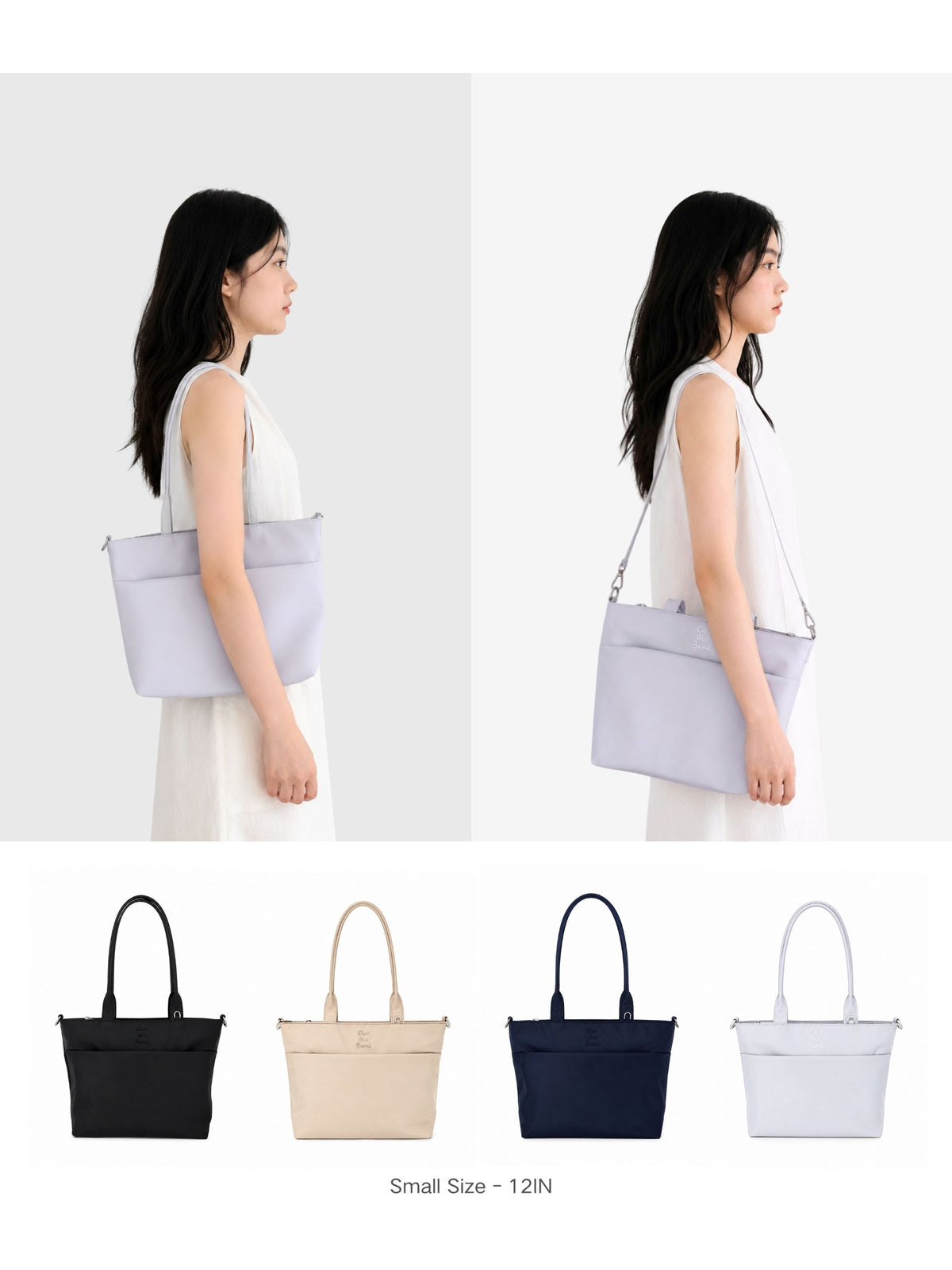12-inch iPad tote bag size and color comparison on a model