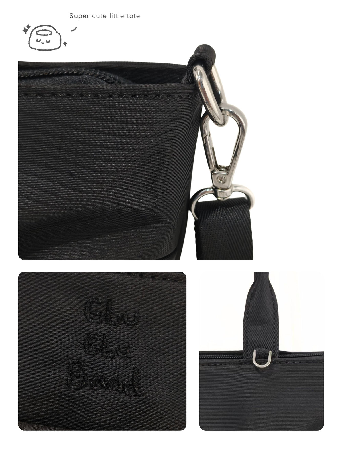 12-inch iPad tote bag zipper, hardware and water-resistant fabric details