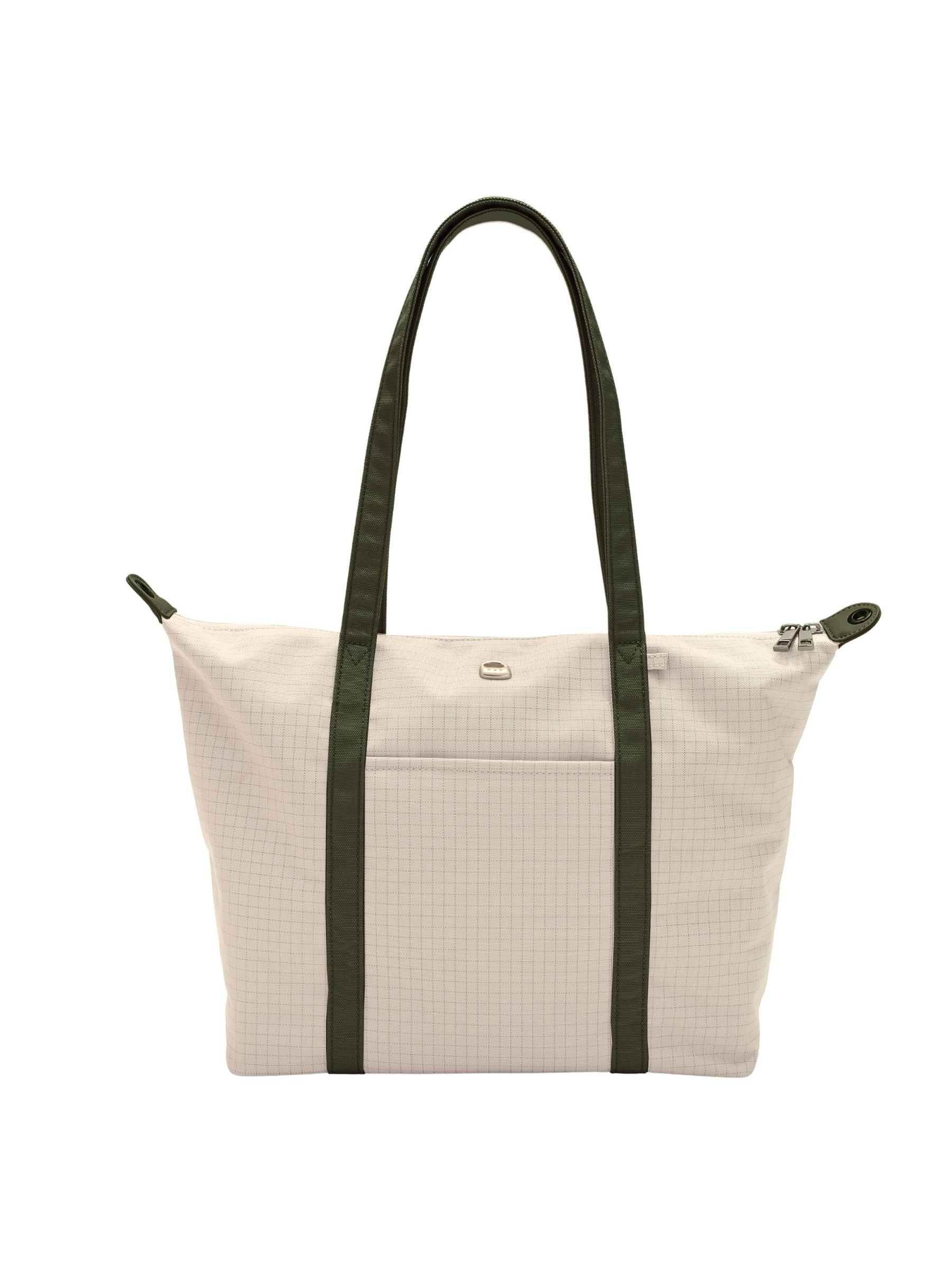 Beige 14-inch water-resistant laptop tote bag front view