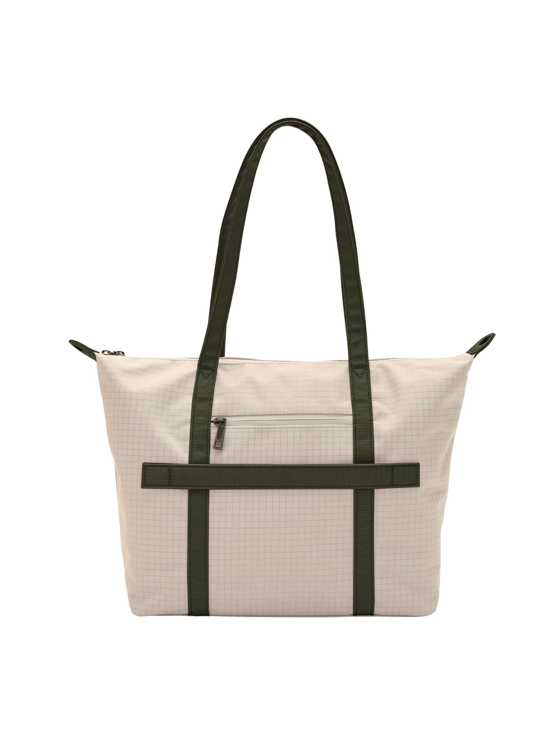 Beige 14-inch water-resistant laptop tote bag back view