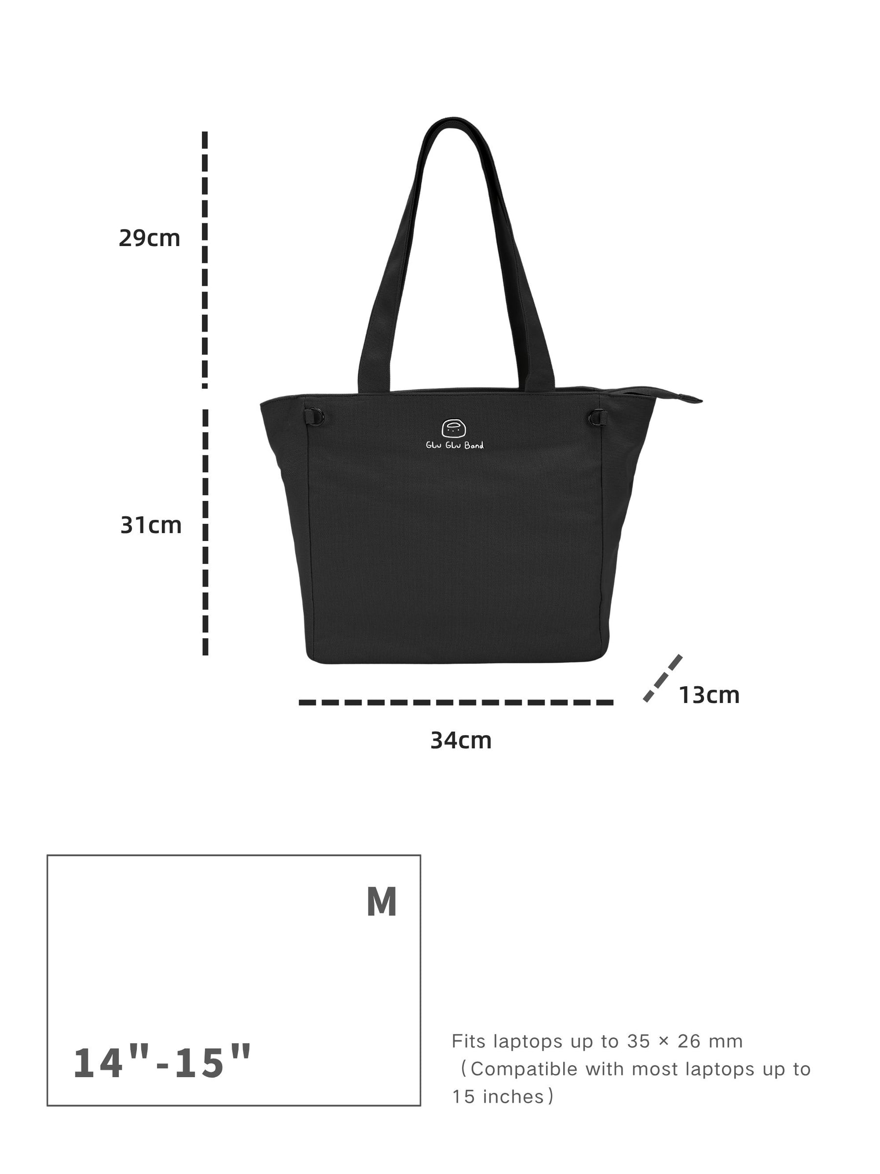 Carbon black 14-inch canvas laptop tote bag for women dimensions and laptop size compatibility guide