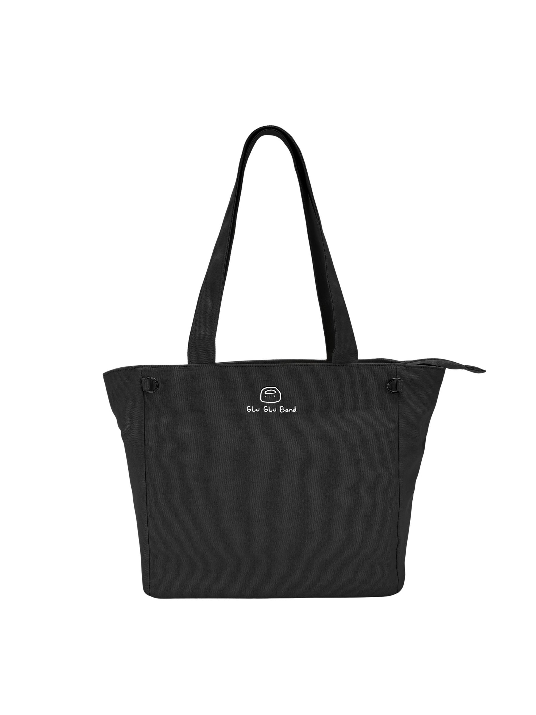 Carbon black 14-inch canvas laptop tote bag for women front view