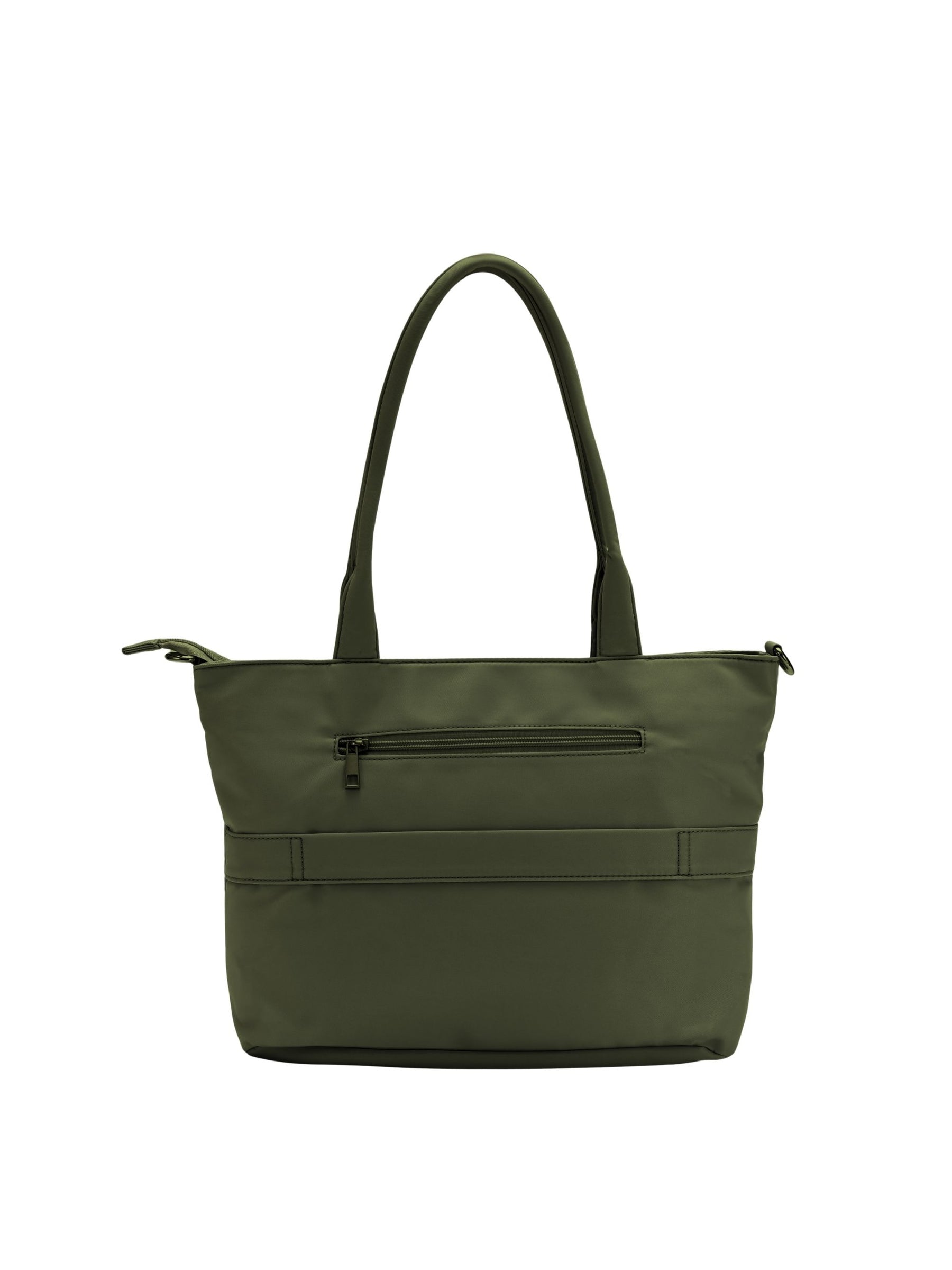 Olive green 14-inch water-resistant laptop tote bag back view