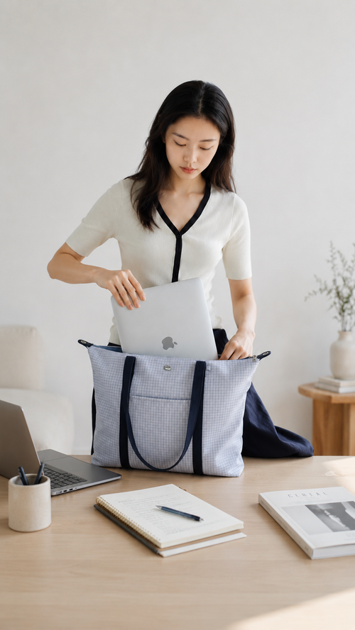 14IN Plaid Waterproof Laptop Tote Bag
