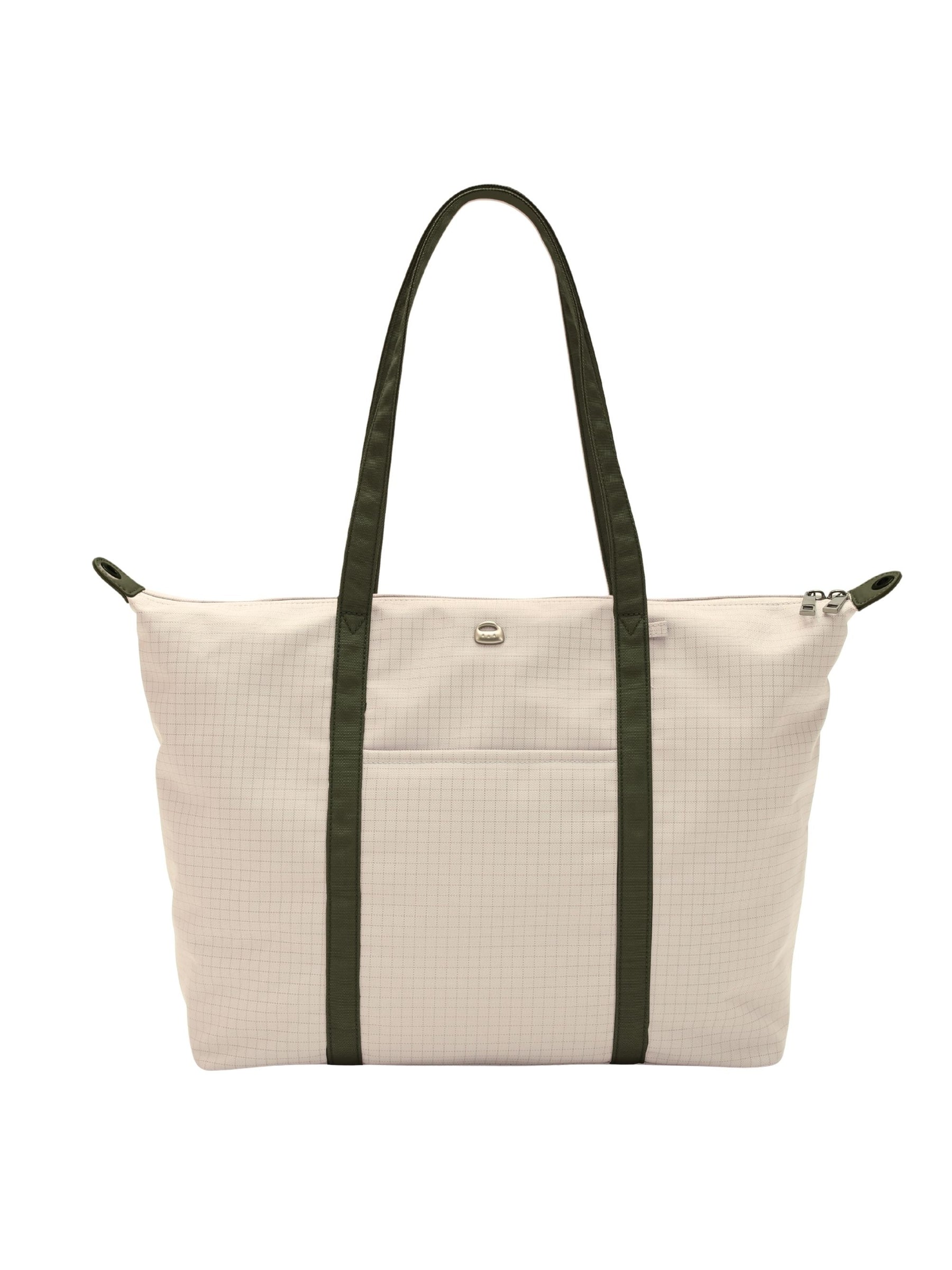 Beige 16-inch water-resistant laptop tote bag front view