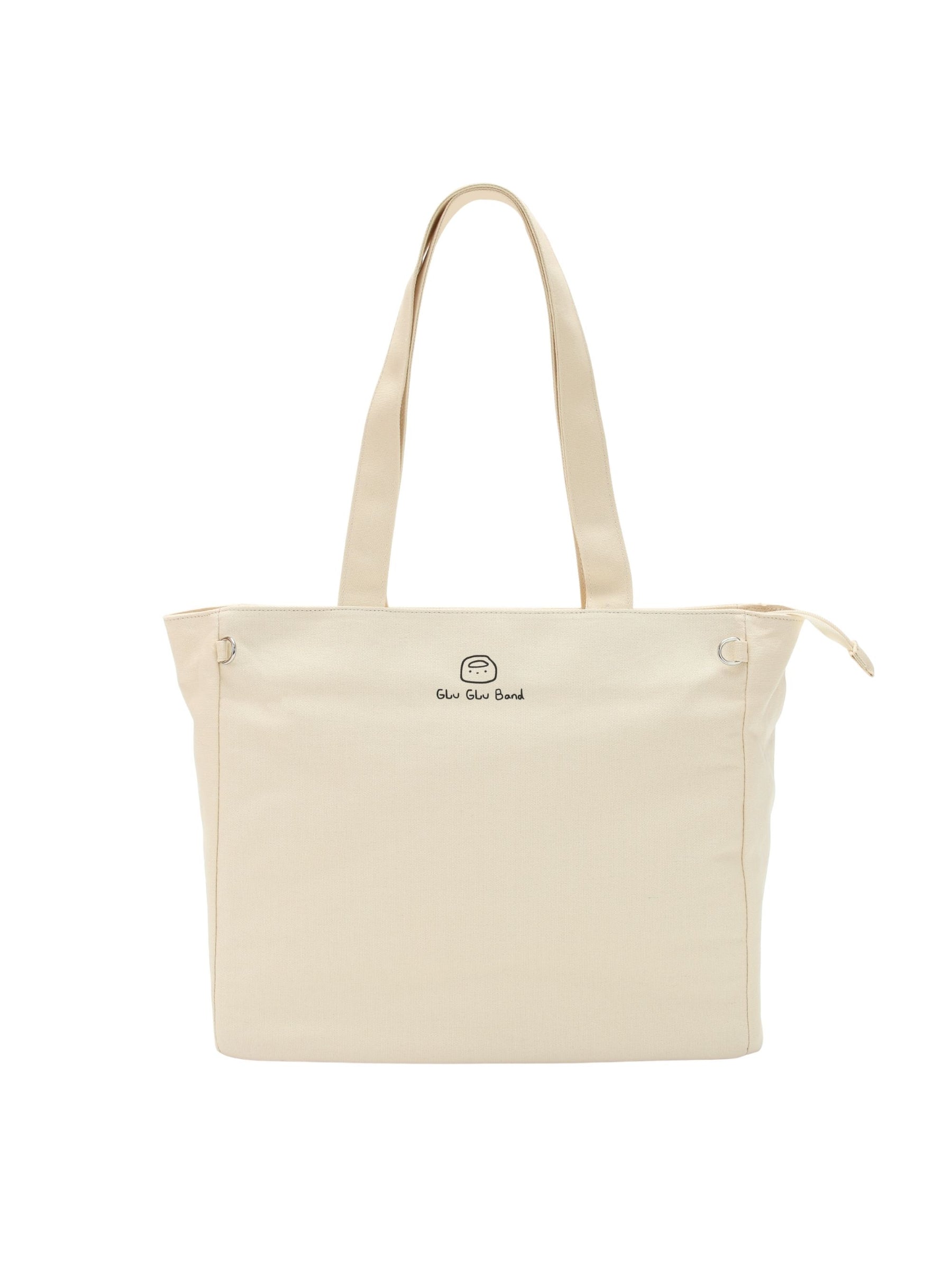 Beige canvas laptop tote bag for women front view