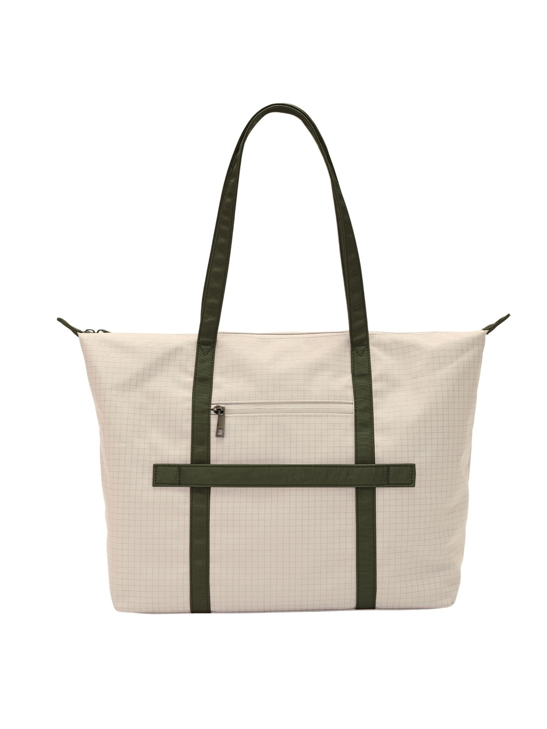 Beige 16-inch water-resistant laptop tote bag back view