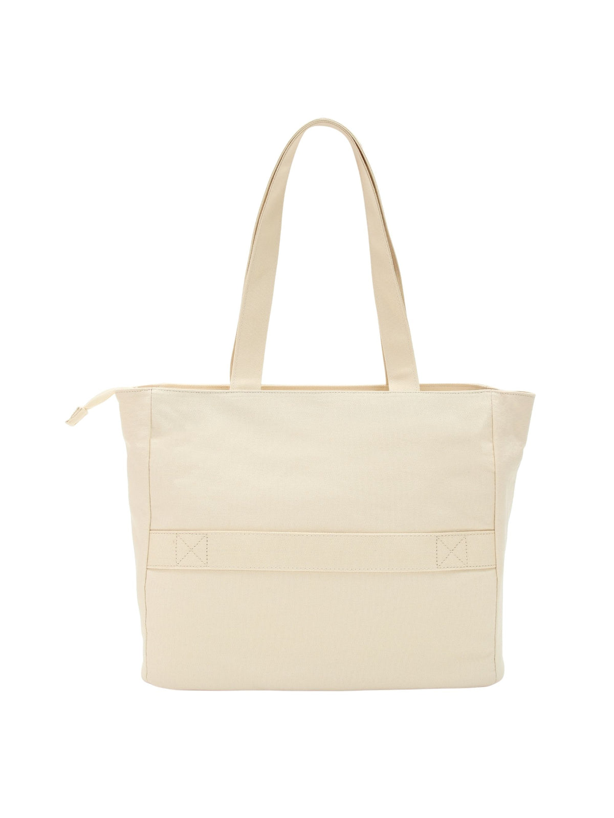 Beige 16-inch canvas laptop tote bag for women back view