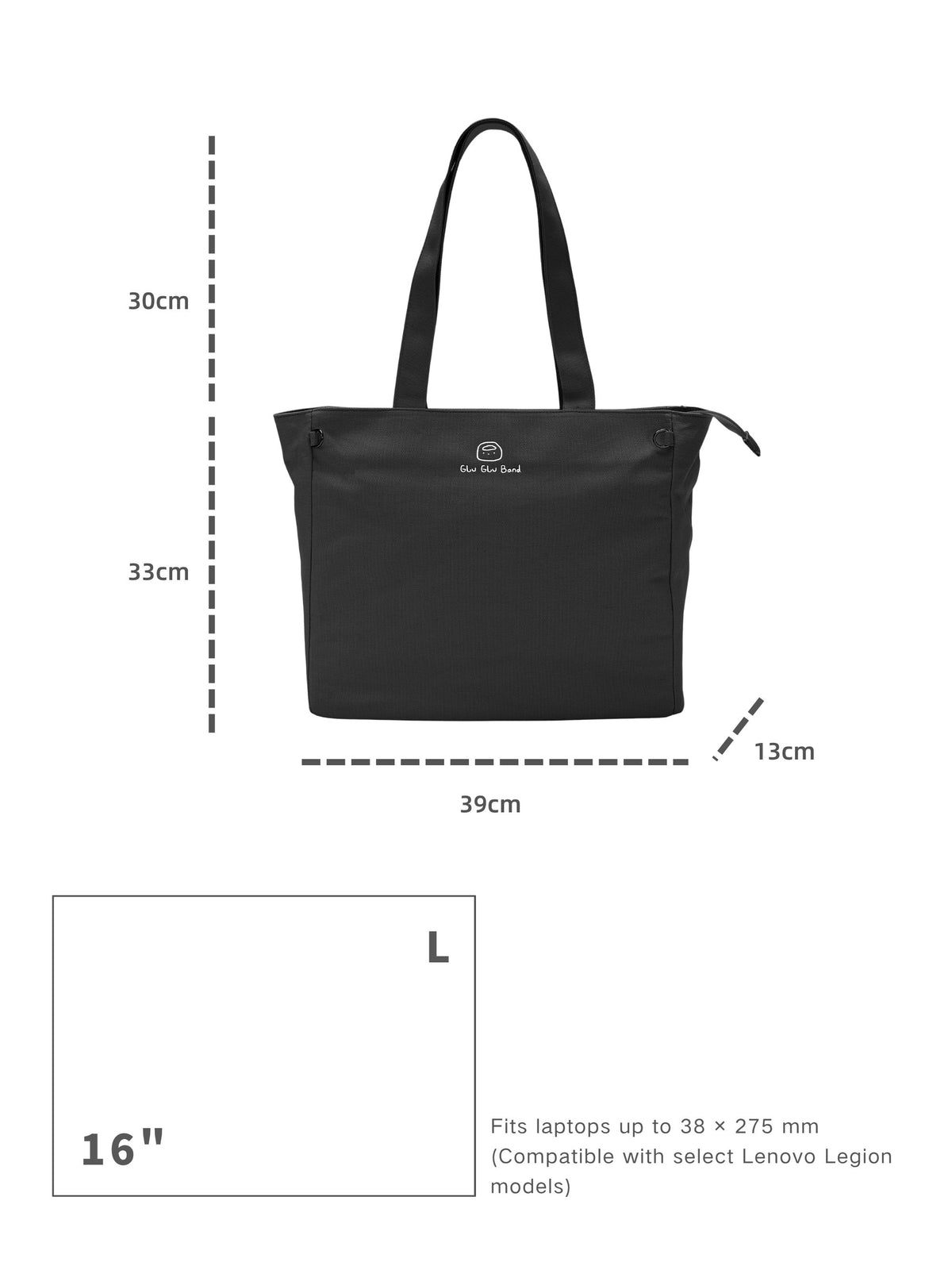 Carbon black 16-inch canvas laptop tote bag for women dimensions and laptop size compatibility guide