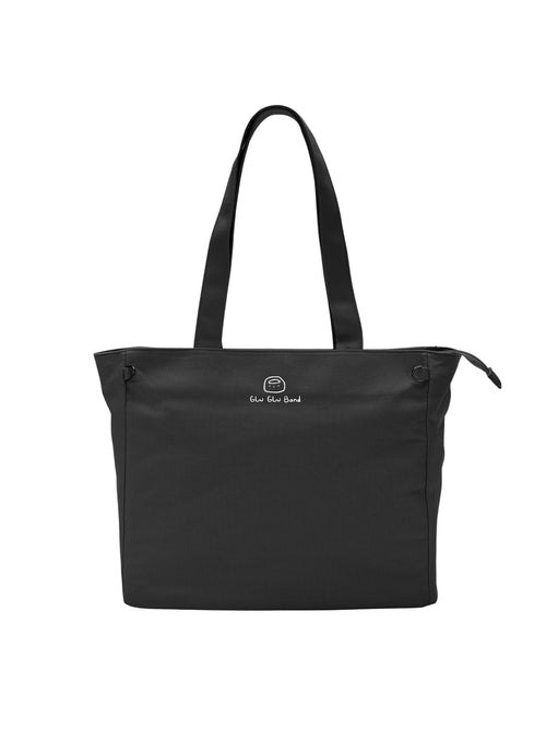 Carbon black canvas laptop tote bag for women front view