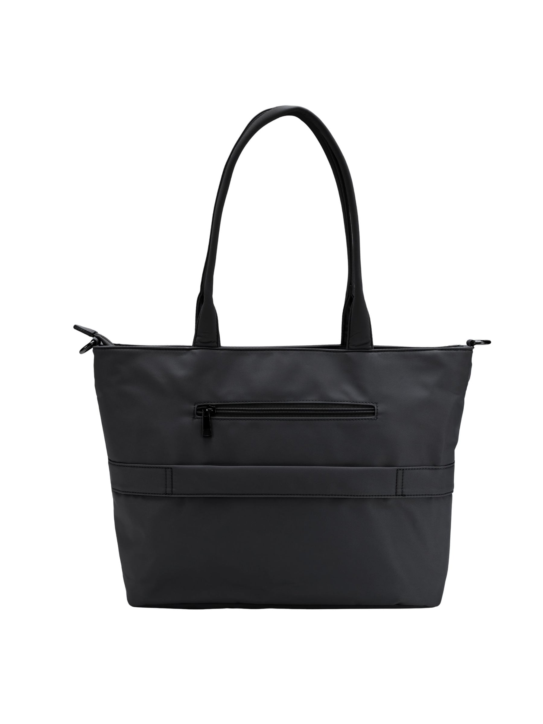 Carbon black 16-inch water-resistant laptop tote bag back view
