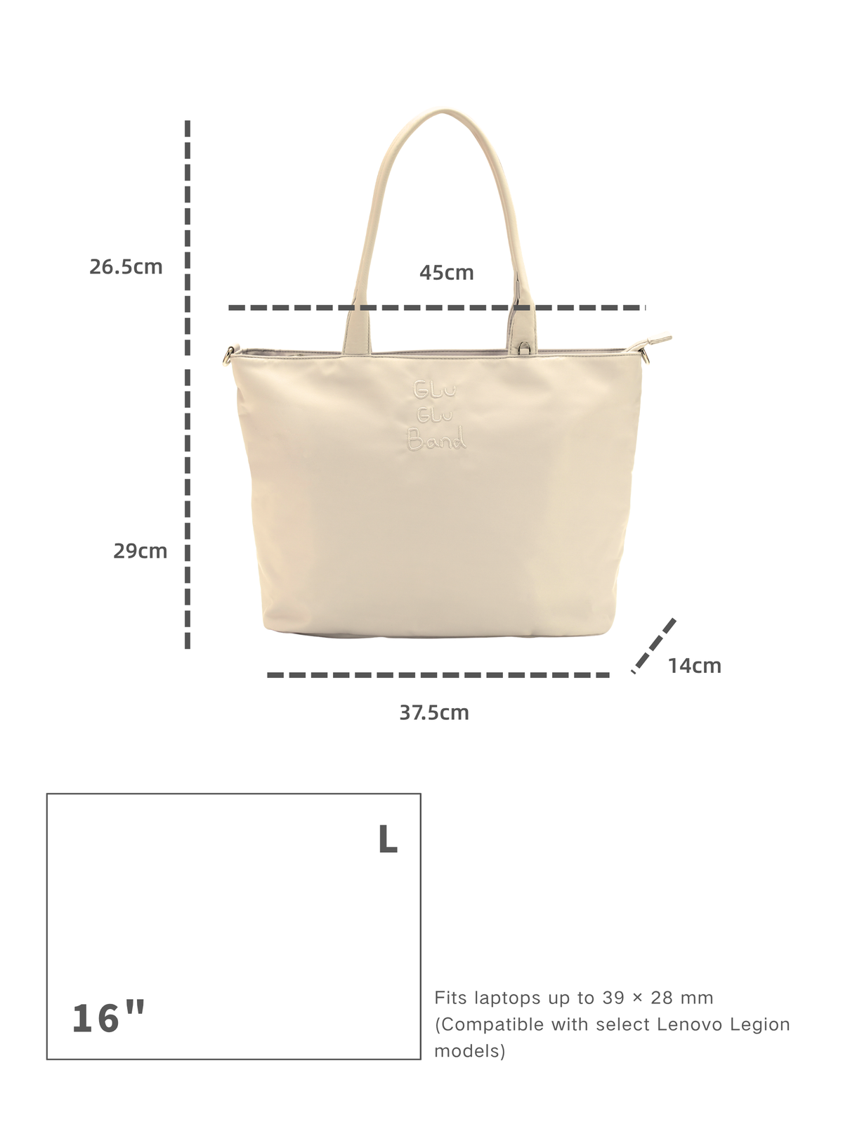 Champagne 16 Inch Laptop Tote Bag Dimensions & Fit