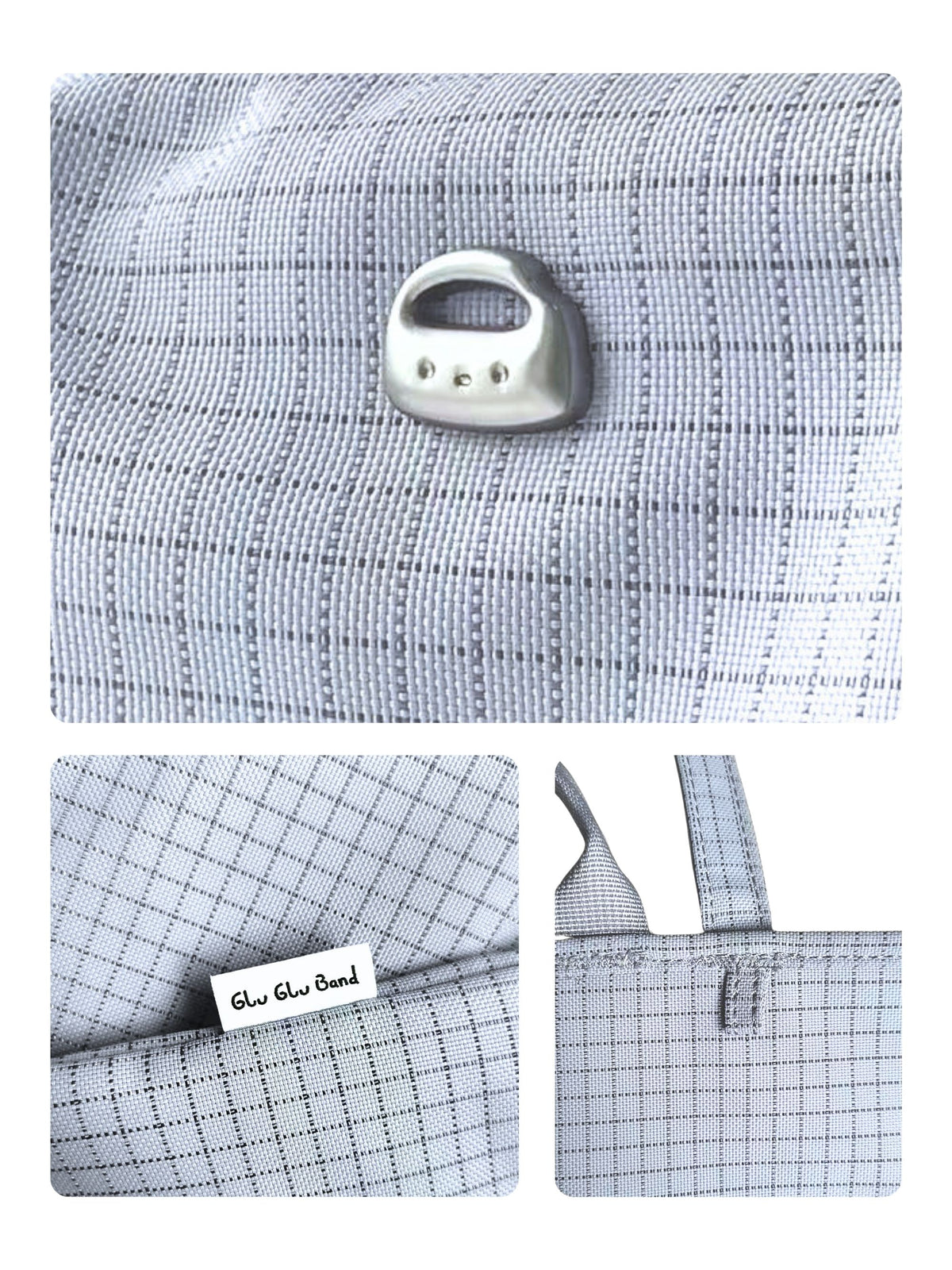 Vertical laptop shoulder bag fabric, hardware and brand details