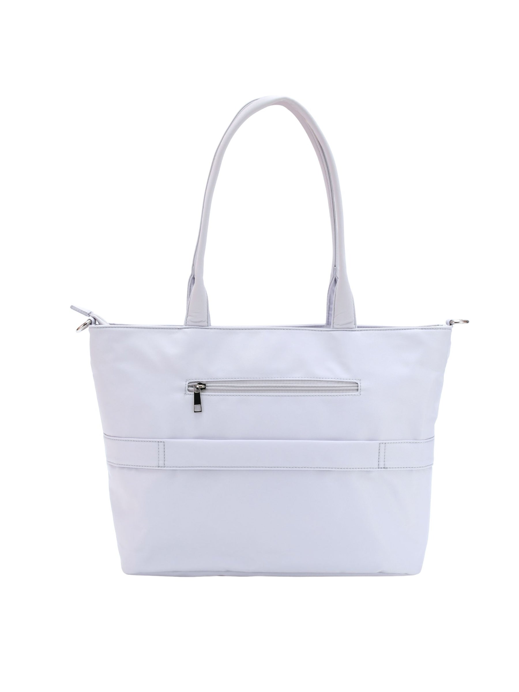 Pale blue-purple 16-inch water-resistant laptop tote bag back view