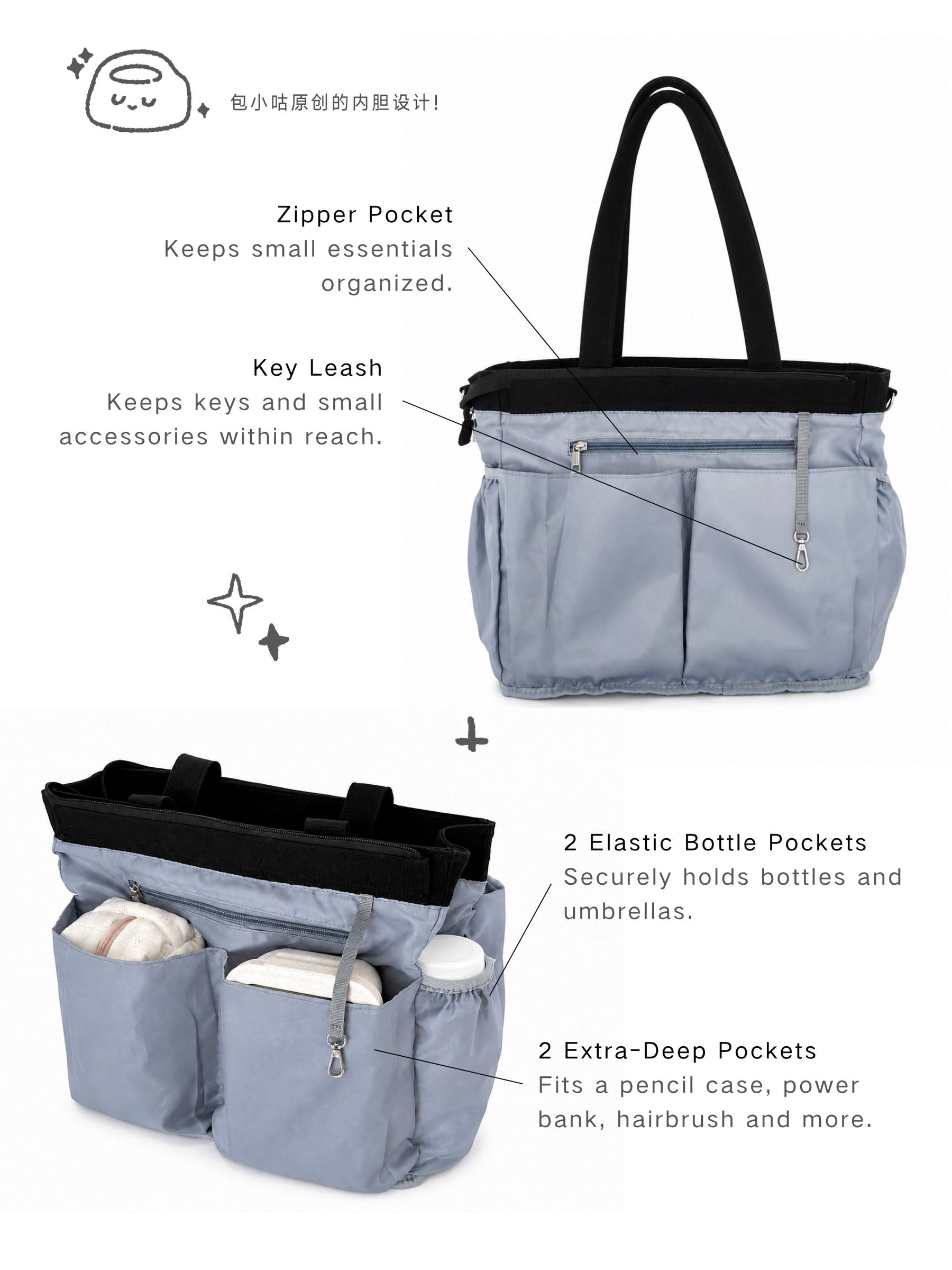 Canvas laptop tote bag interior pockets and organization features