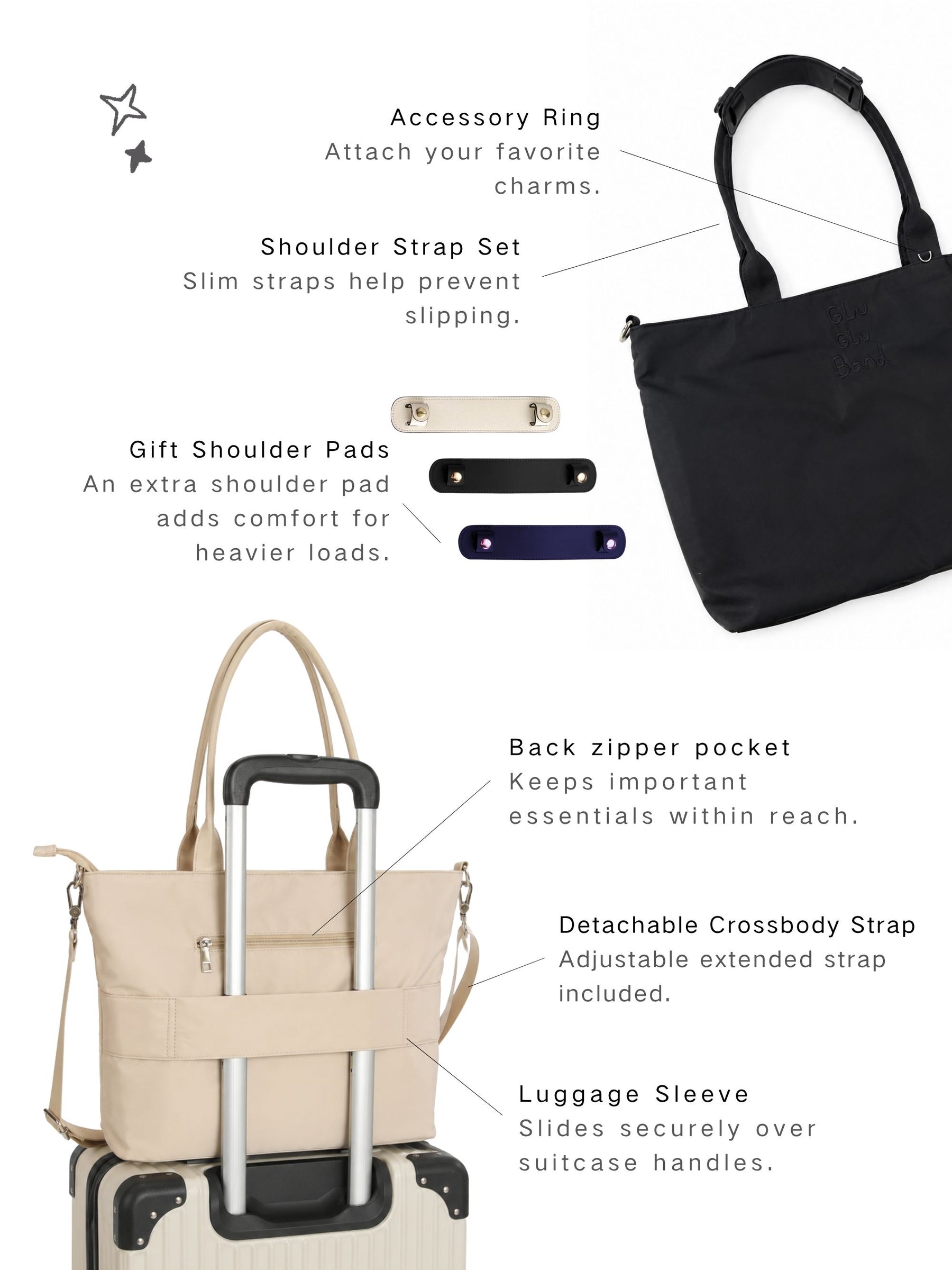 Laptop work tote with shoulder strap, trolley sleeve and exterior pockets