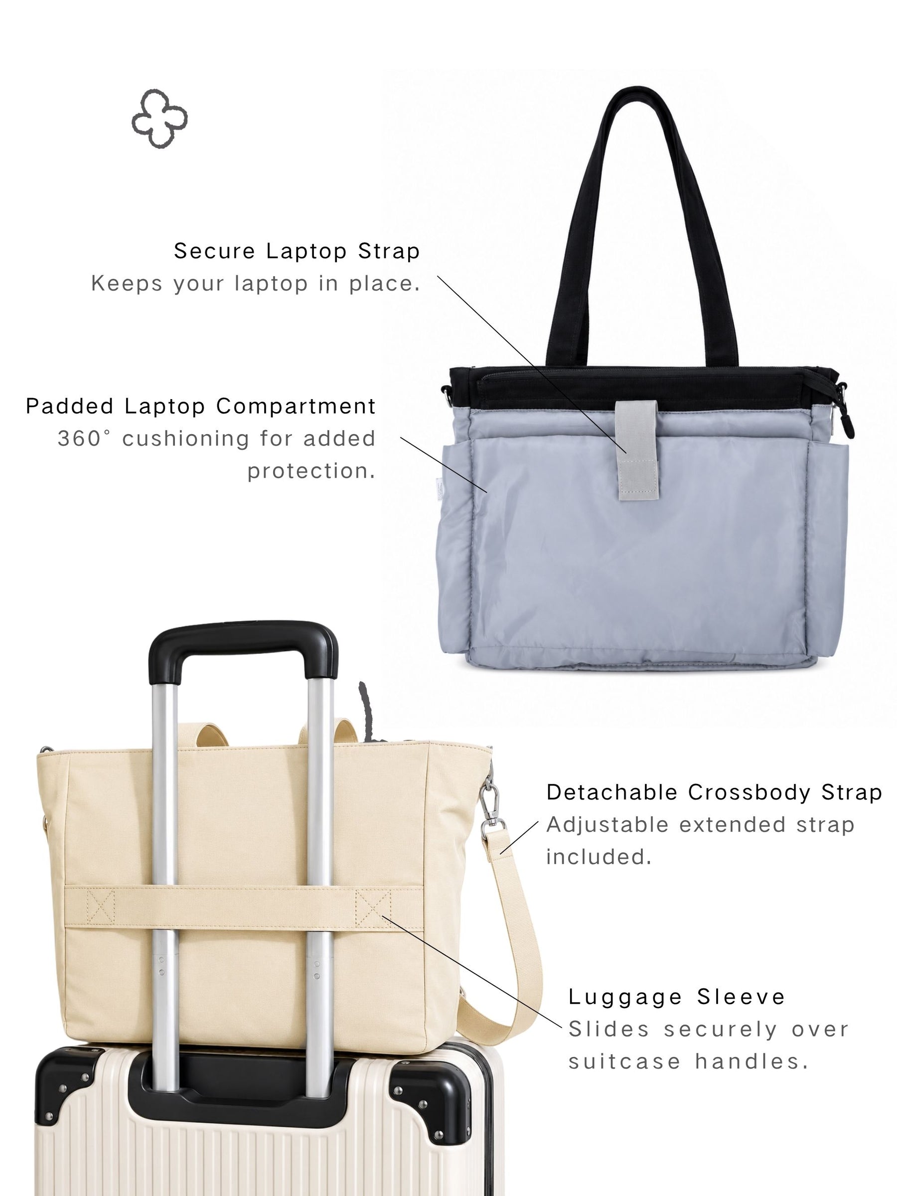 Canvas laptop tote bag with trolley sleeve and crossbody strap