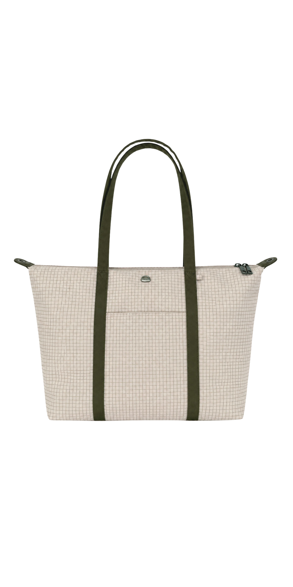 Beige 16-inch water-resistant laptop tote studio view