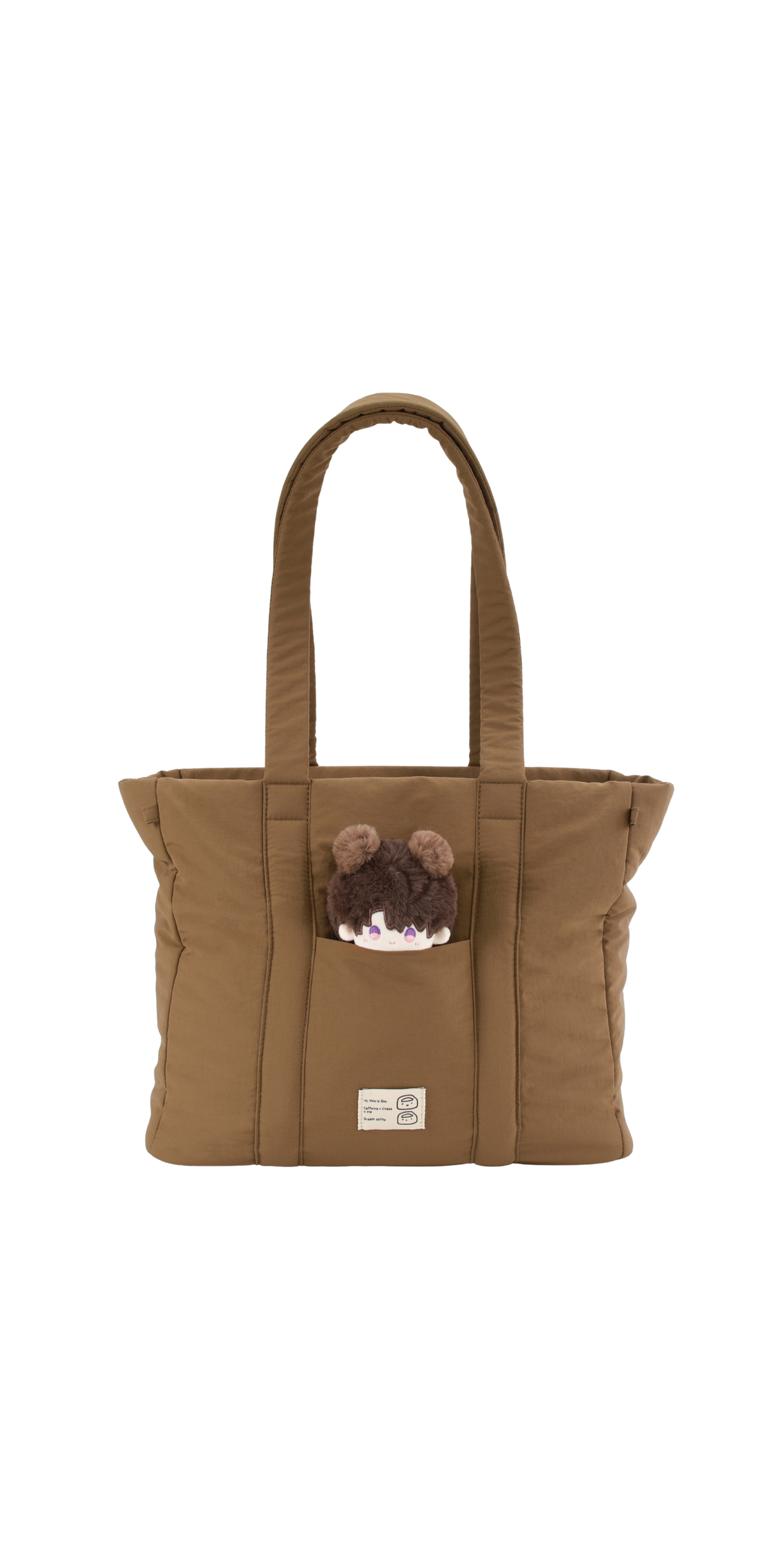 Brown 16-inch puffer laptop tote bag studio view