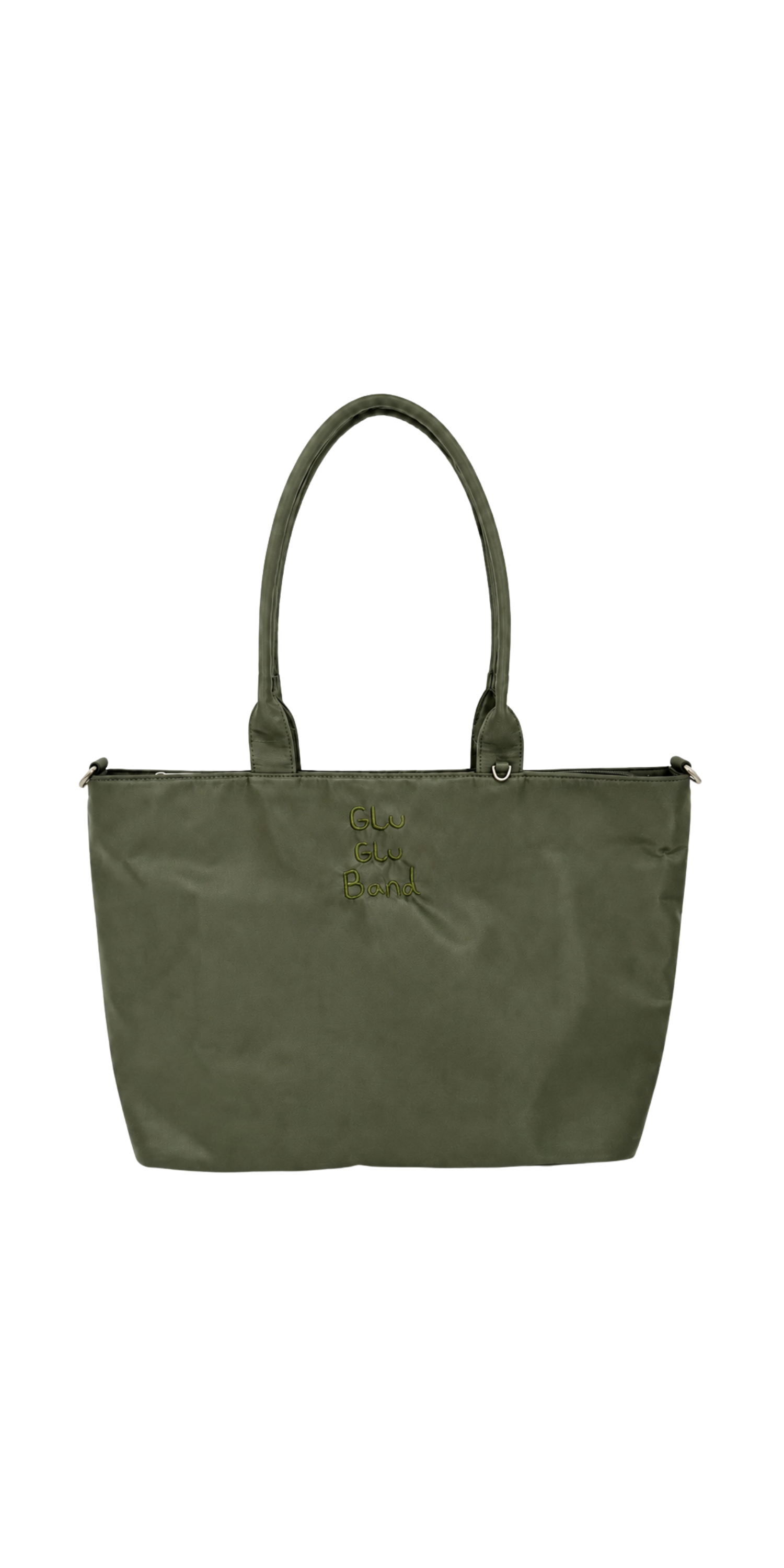 Olive green water-resistant laptop tote bag studio view