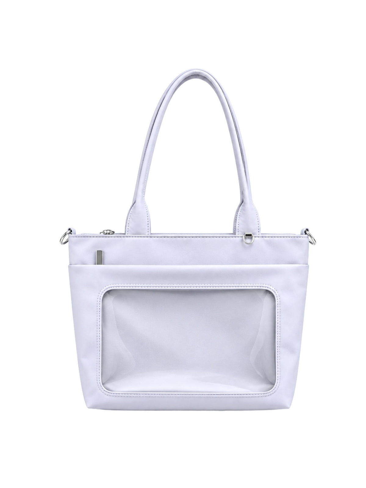 Transparent display pocket on the pale blue-purple ita tablet tote bag