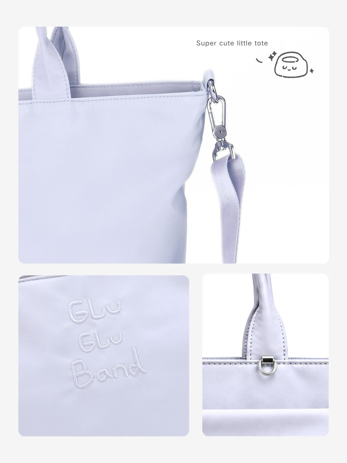 Ita tote detachable shoulder strap attachment, zipper and logo details